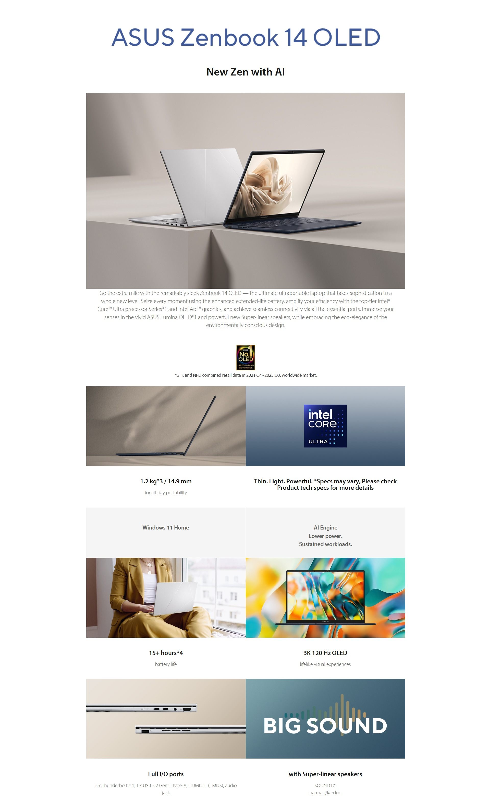 Laptops :: Asus Laptop :: ASUS Zenbook 14 OLED Light Weight Laptop